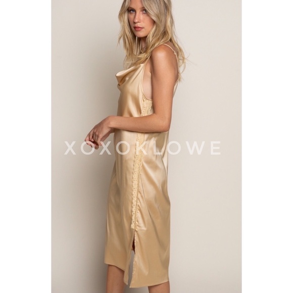 POL Black Cowl Neck Satin Midi Slip Dress - Picture 4 of 13